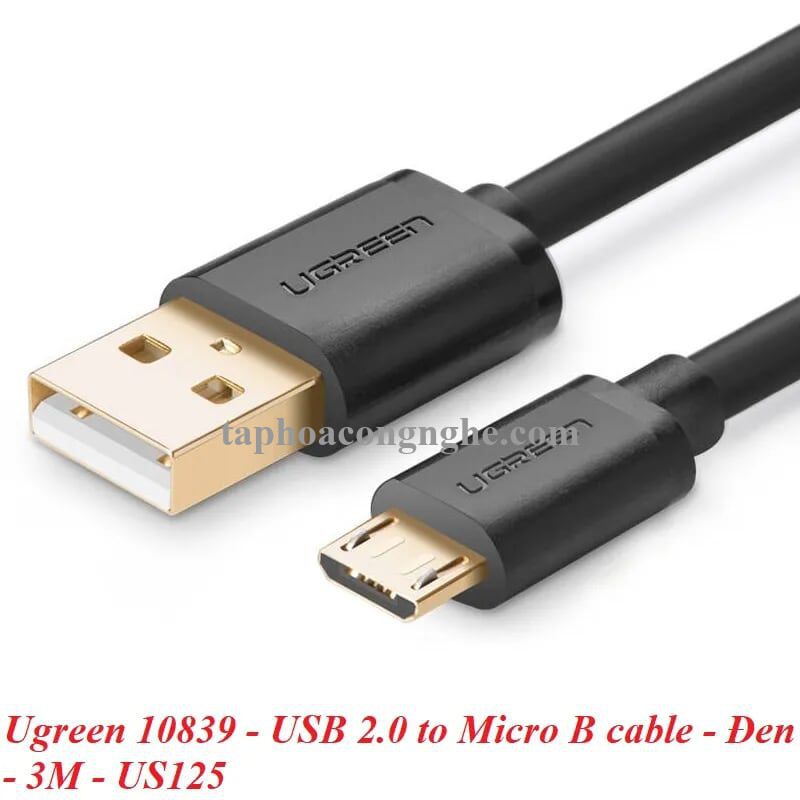 Ugreen 10839 3M màu Đen Cáp sạc truyền dữ liệu USB 2.0 sang MICRO USB lõi đồng US125 30010839